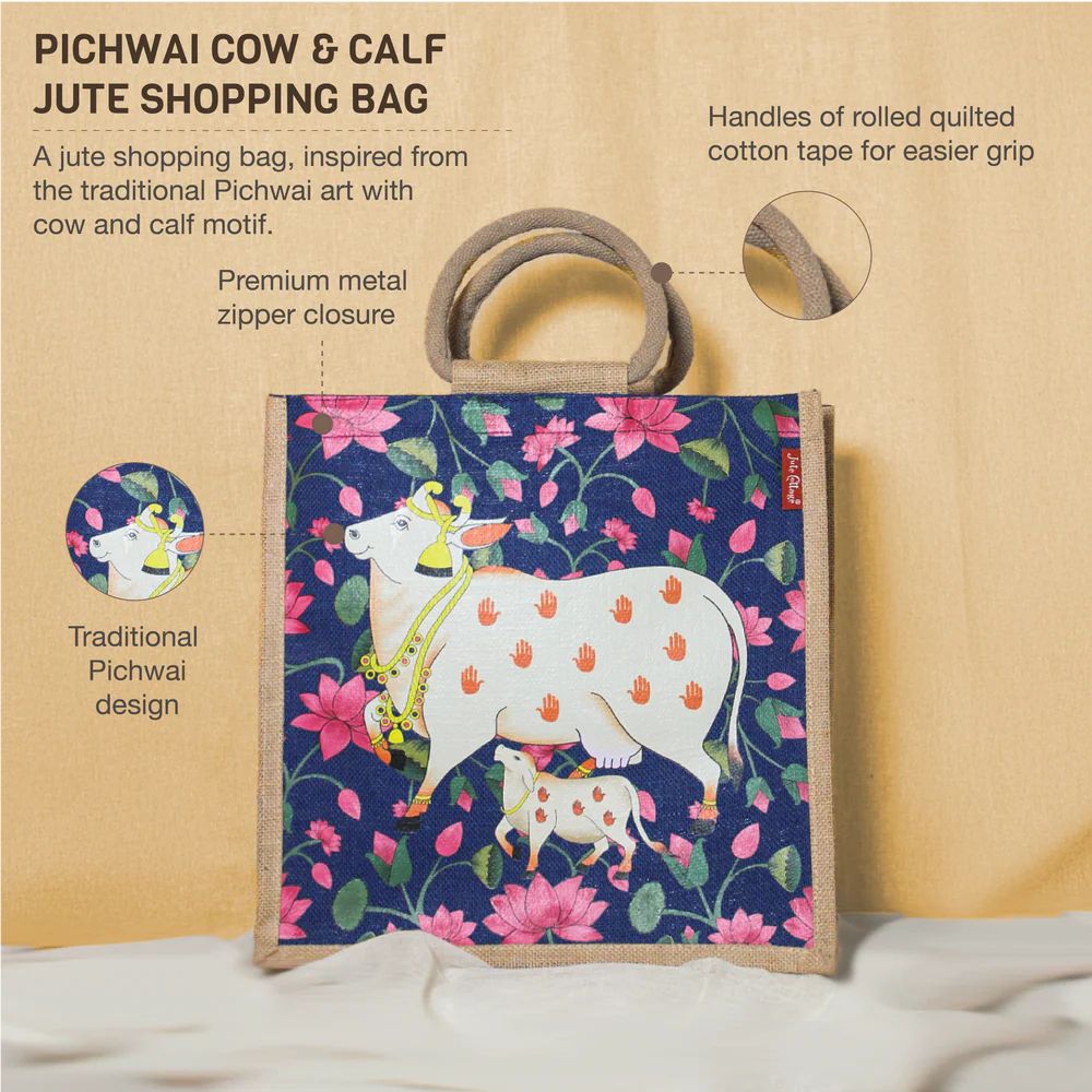 Pichwai Cow & Calf Shopping Bag