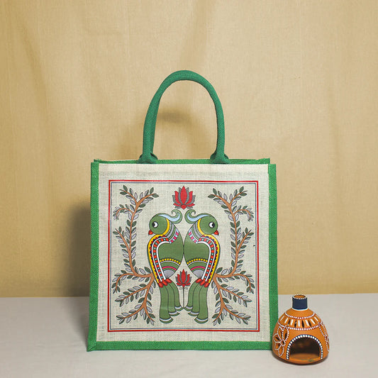 Madhubani Parrot Jute Shopping Bag
