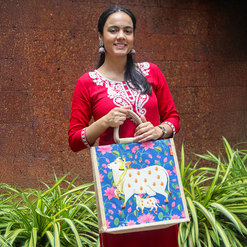 Pichwai Cow & Calf Shopping Bag